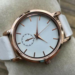 Women Watch White Stimulated Leather Band Analog Quartz Japan Movement Watch